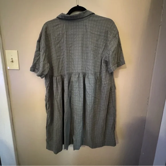 Olive green Button-Up Short Sleeve mini Dress - Picture 6 of 9